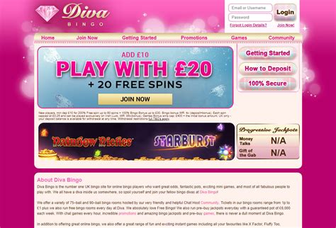 Diva Bingo: £20 Bingo Bonus & 30 Free Spins .